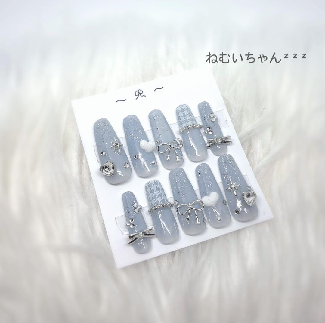 No.8 ネイルチップ 水色 ブルー 韓国 量産型 フレンチガーリー