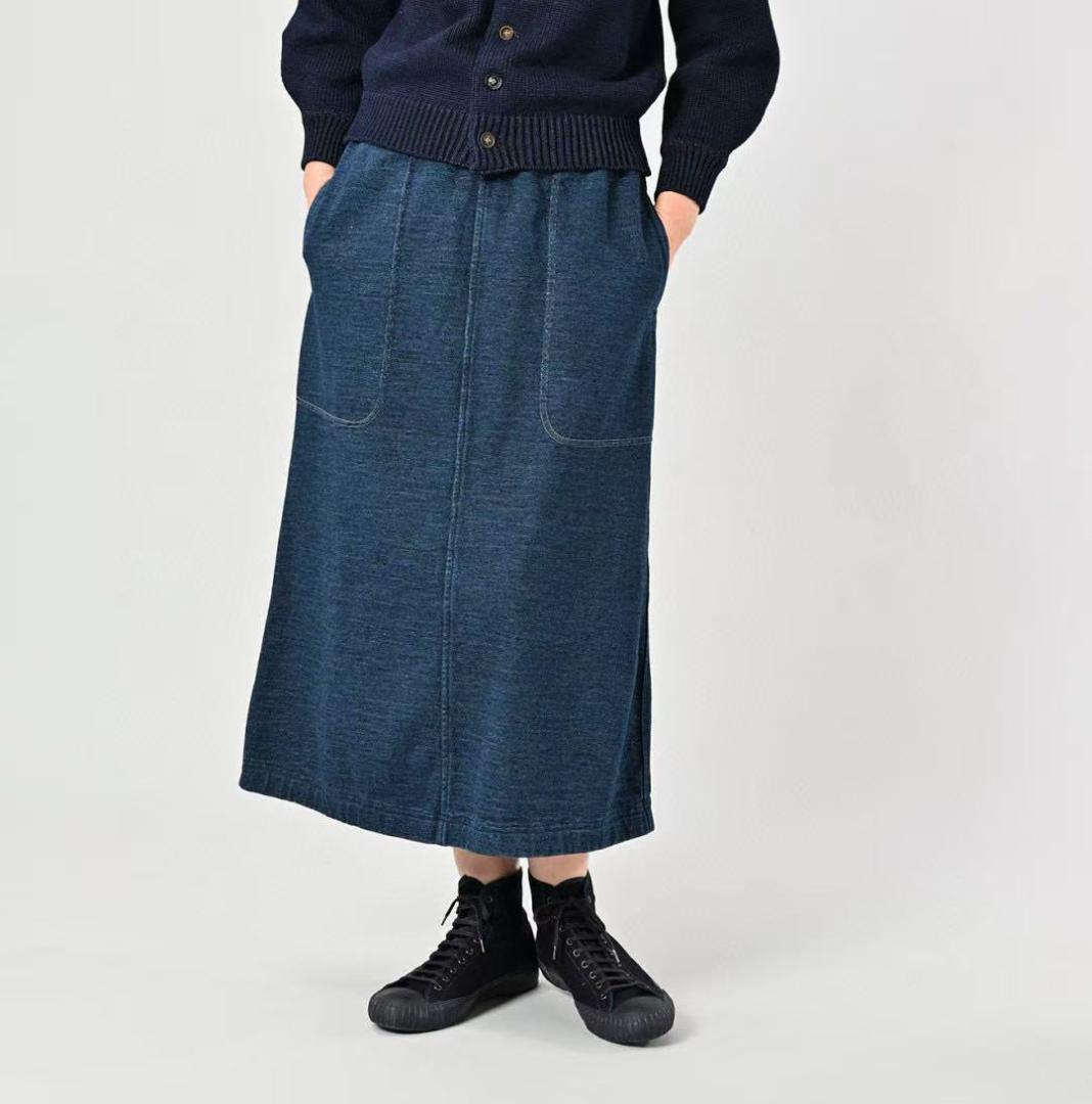 45r デニム 天竺 ダークブルーロングスカート
