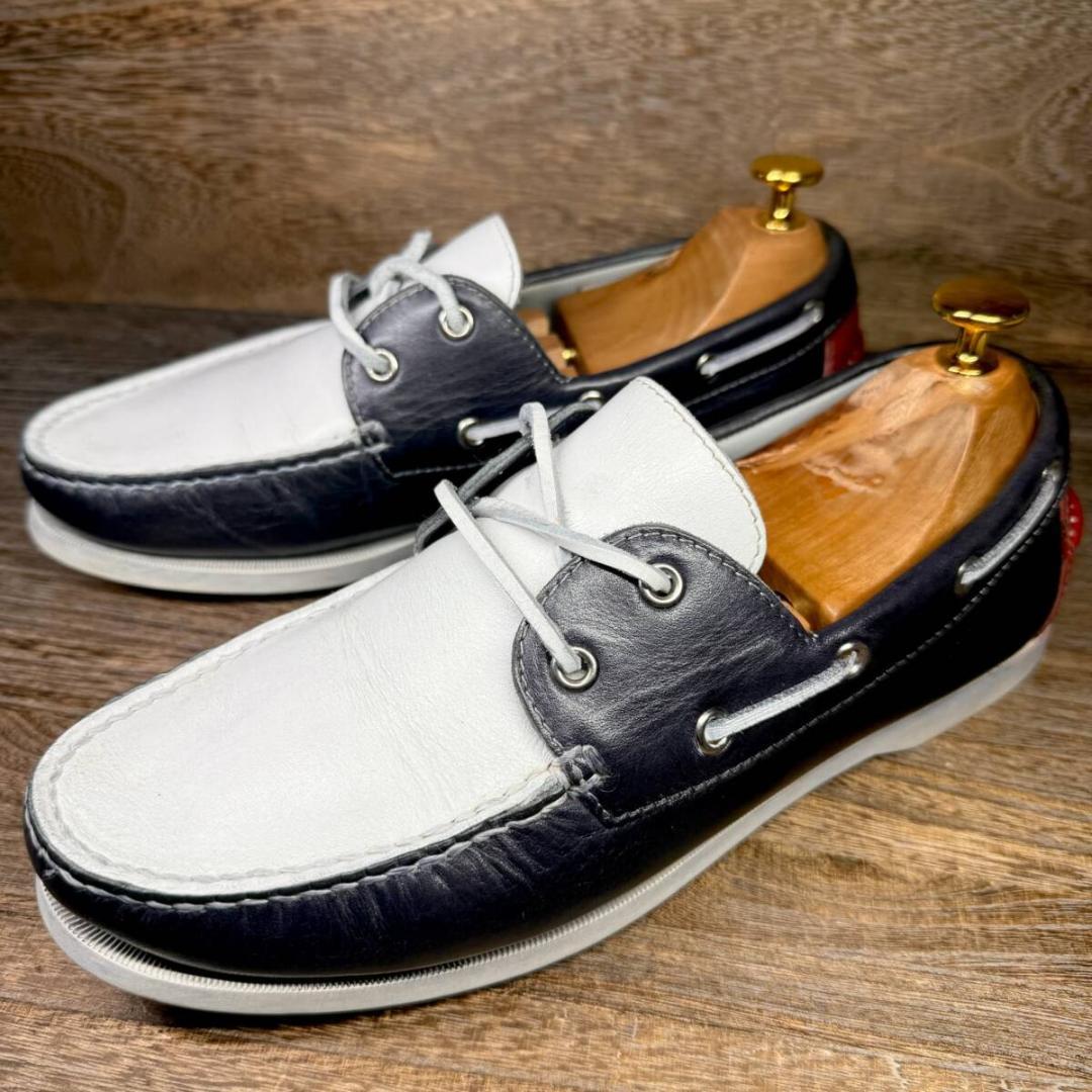 【未使用に近い】REGAL リーガル レザーデッキシューズトリコロール ◇REGAL◇リーガル 24.5cm デッキシューズ トリコロール レザー