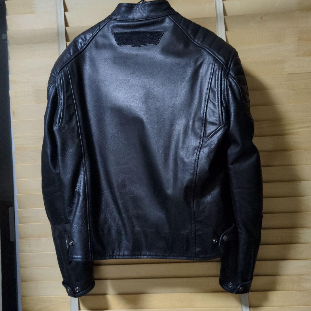 DEGNER黒レザージャケット L パッチ付き 背中,肘プロテクター付き
