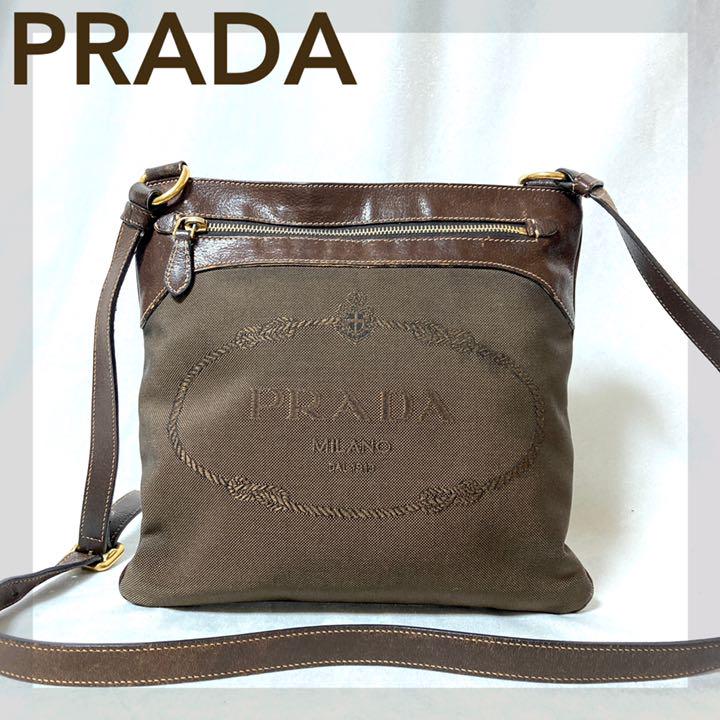 正規品★プラダ★PRADA★キャンバス&レザー★ショルダーバッグ