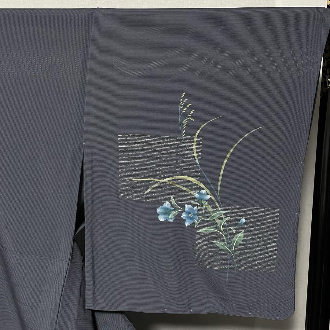 D145 夏着物　訪問着　グレー　桔梗　すすき　絽　正絹　未使用極美品 D145 夏着物 訪問着 グレー 桔梗 すすき 絽 正絹 未使用極美品
