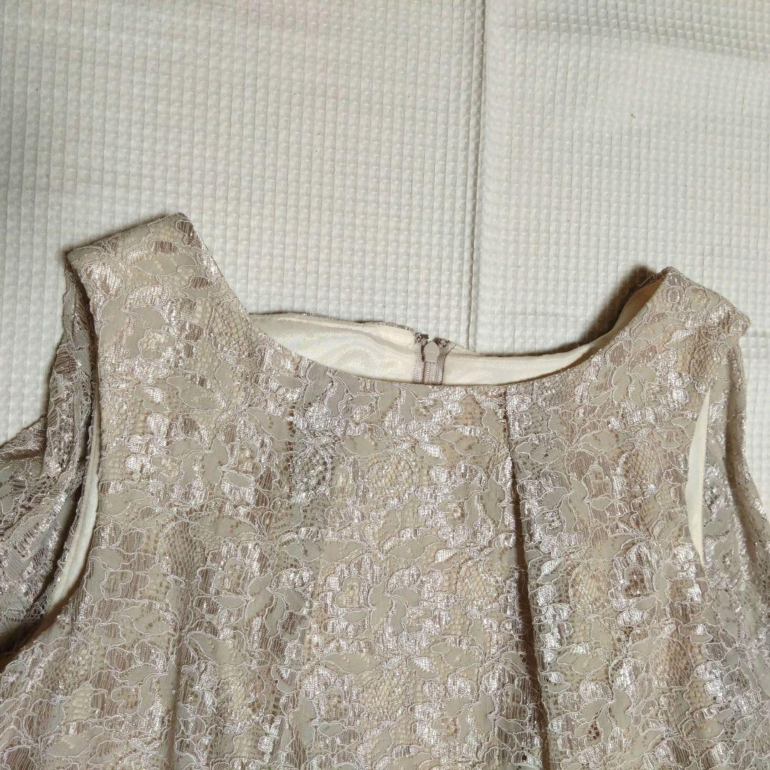 vinostella ベージュ レーストップス パーティードレス　１３号 チュール刺繍バックリボンドレス(ベージュ)H1-391BE-M | OTONA DRESS
