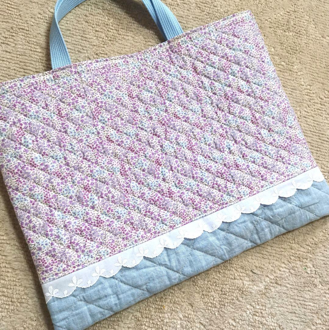 ハンドメイド レッスンバッグ 女の子 花柄 リバティ 手提げカバン 絵本袋 紫色 Thetutors In