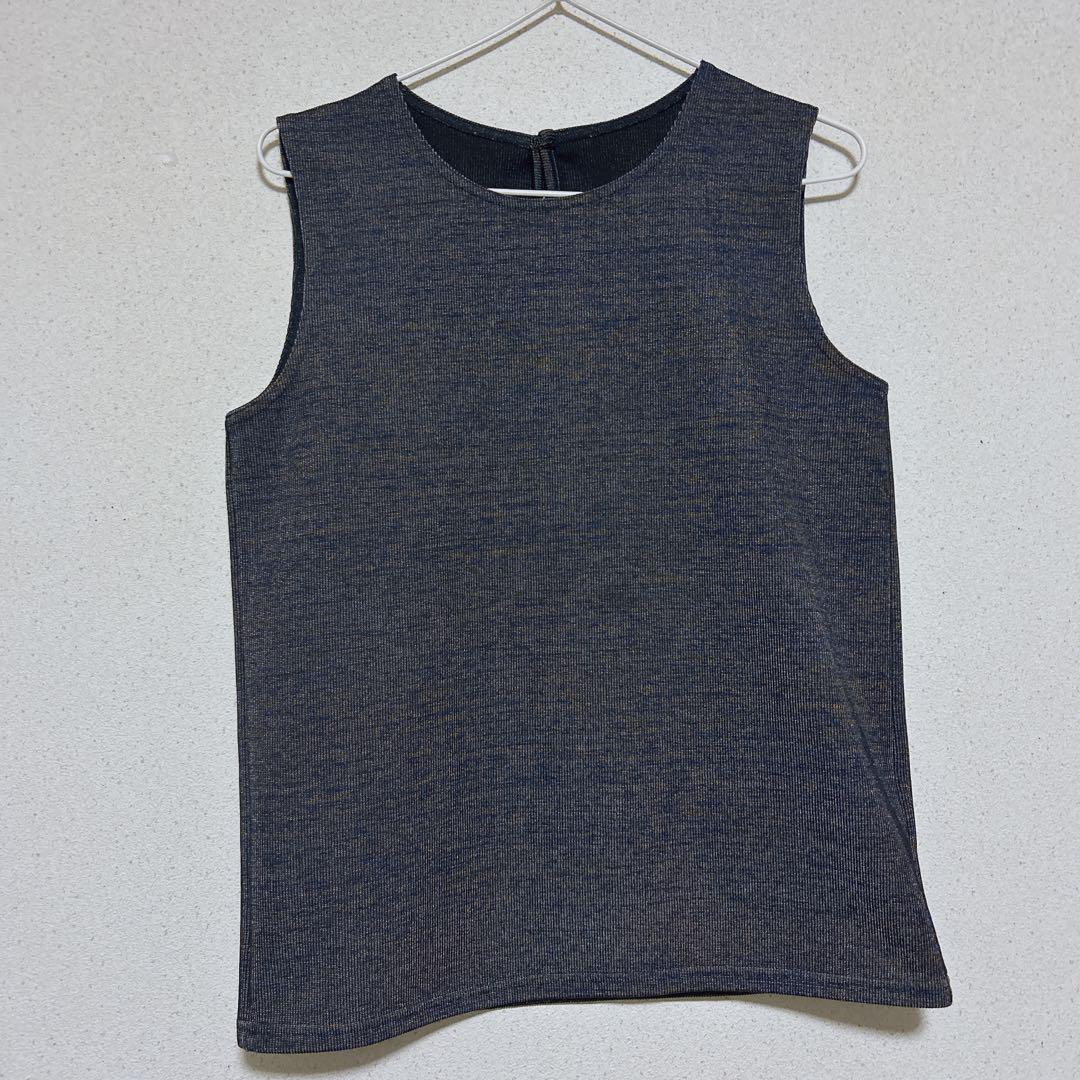 crewre マルチカラーノースリーブトップスnavy