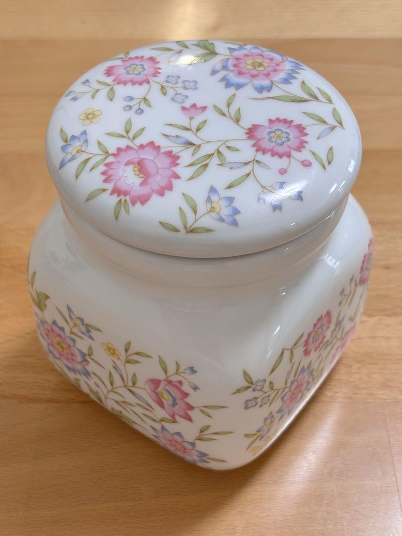花柄陶器製保存容器 八角形 陶器製 花柄保存容器 2個セット