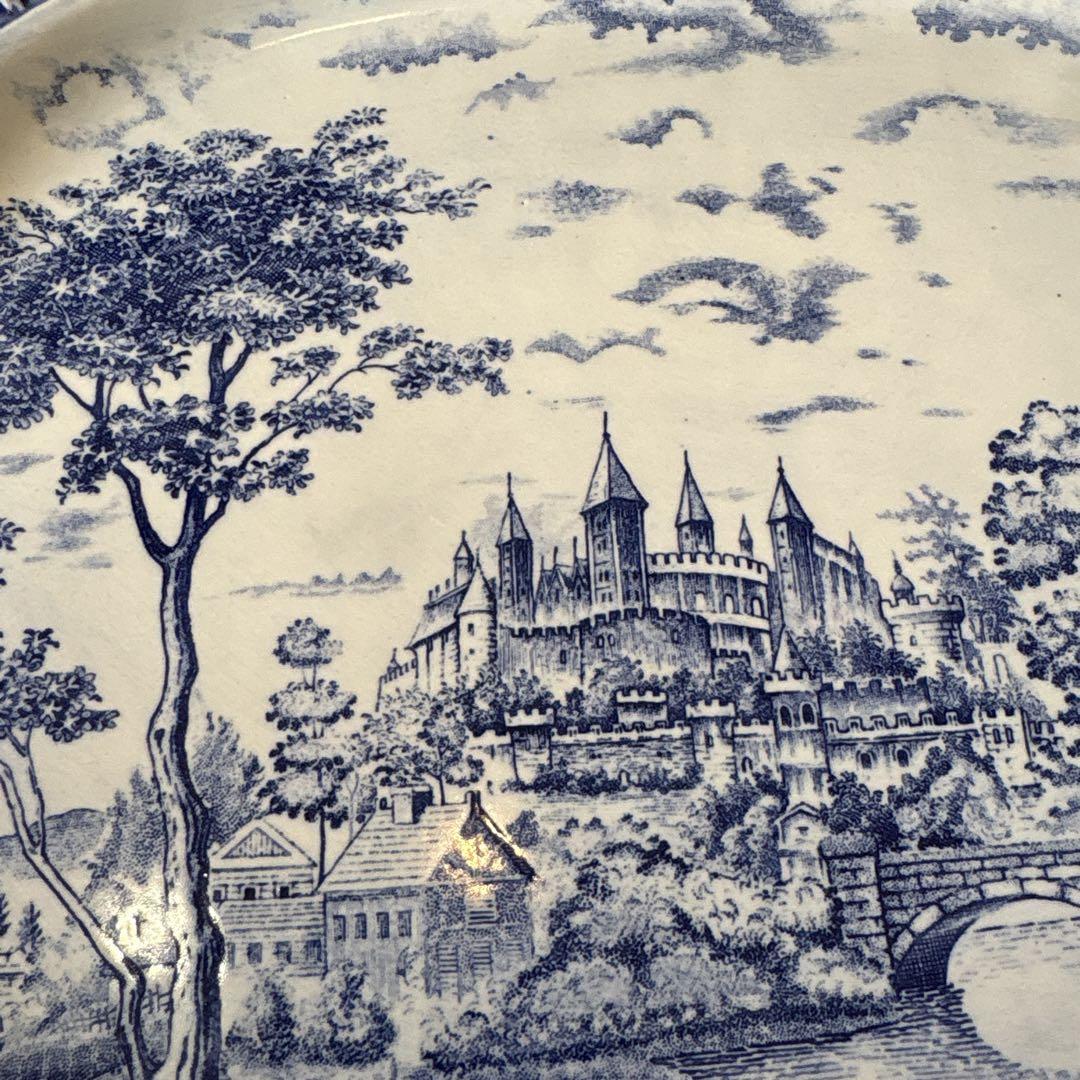 レトロ 青と白の風景画 陶磁器楕円大皿 - メルカリ