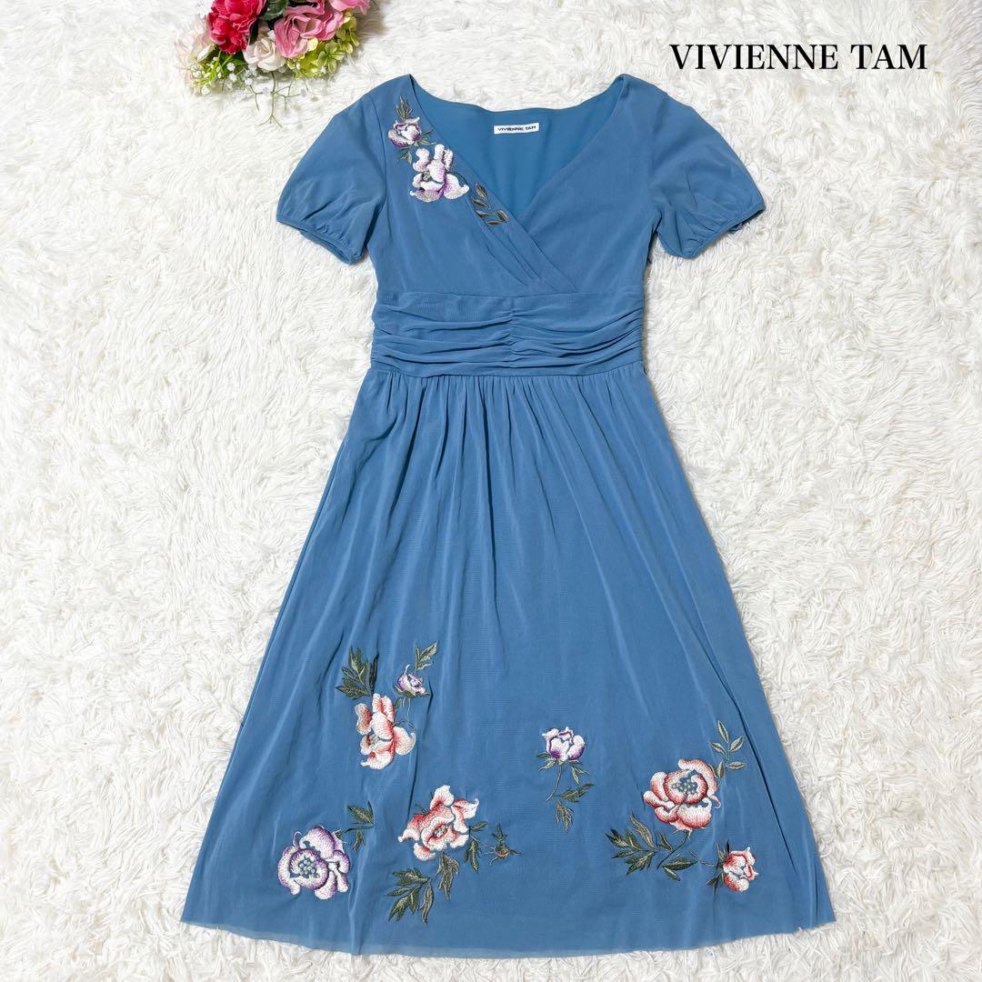 vivienne tam パワーネット　花柄刺繍　カシュクール　ワンピース　S