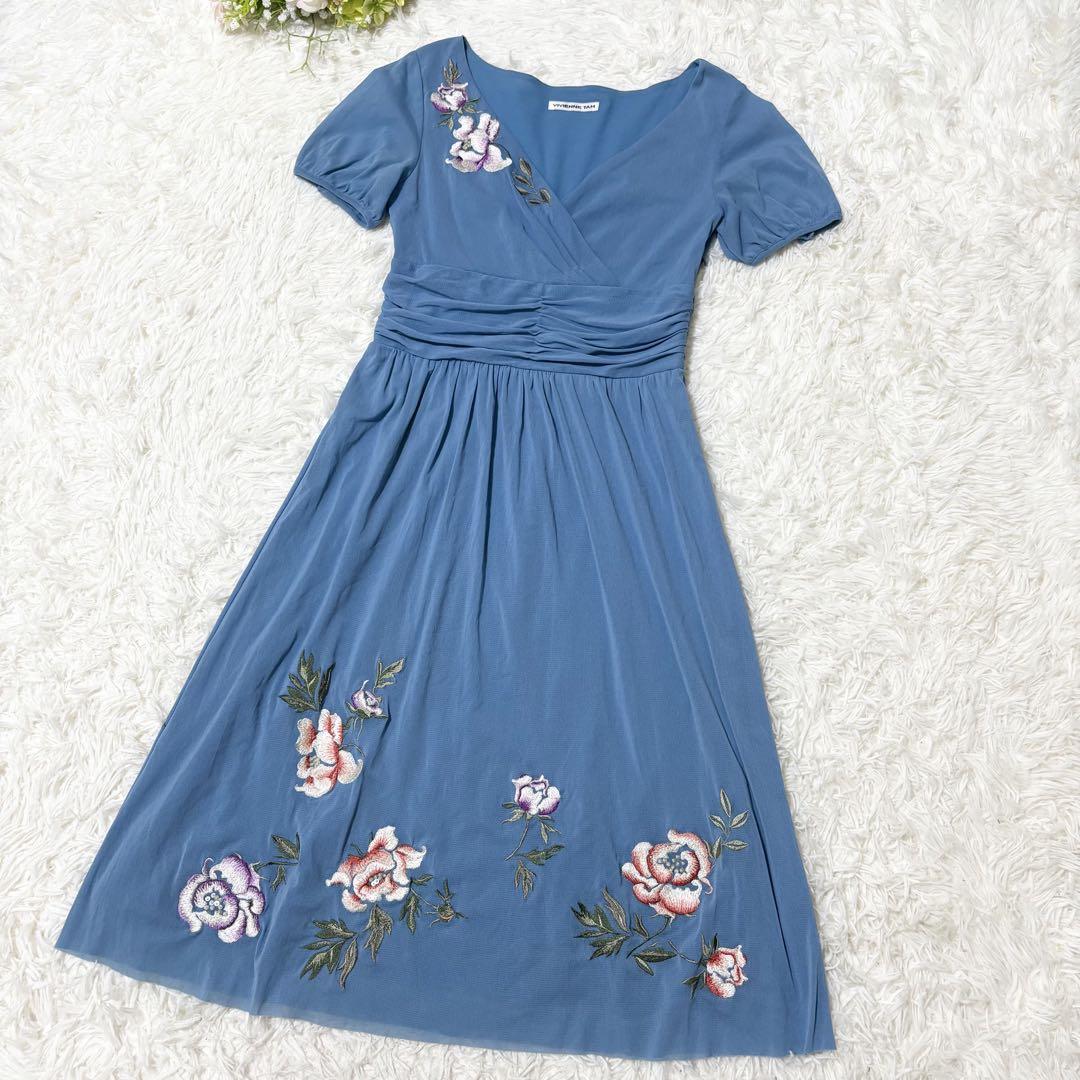 vivienne tam パワーネット 花柄刺繍 カシュクール ワンピース S