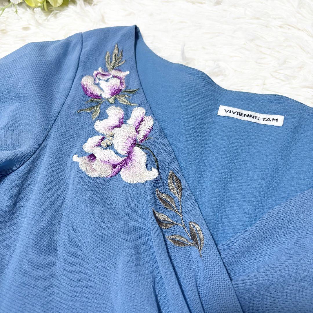 vivienne tam パワーネット 花柄刺繍 カシュクール ワンピース S