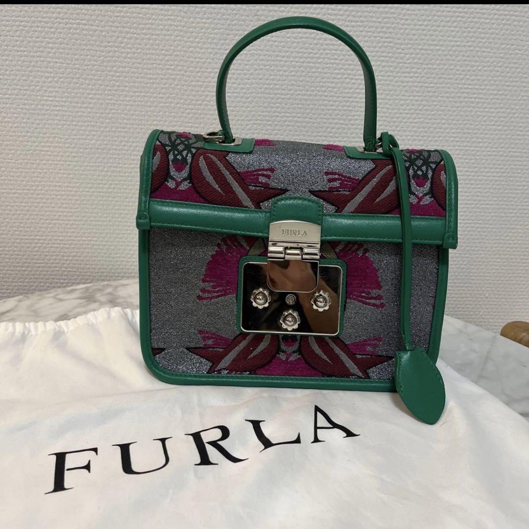 緊急セール中！激レア！FURLA 2wayバッグ　グリーン 布製