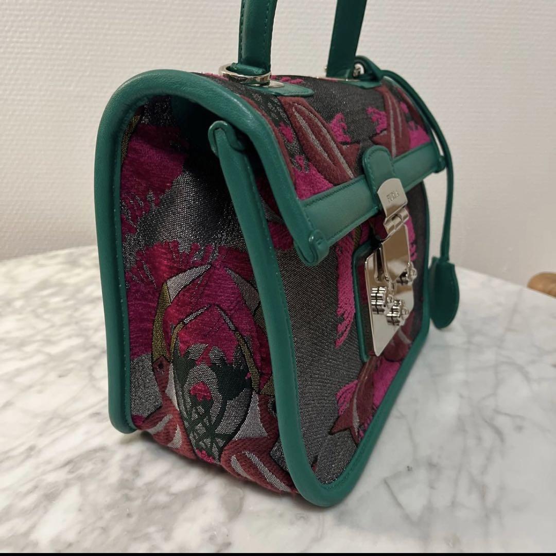緊急セール中！激レア！FURLA 2wayバッグ　グリーン 布製