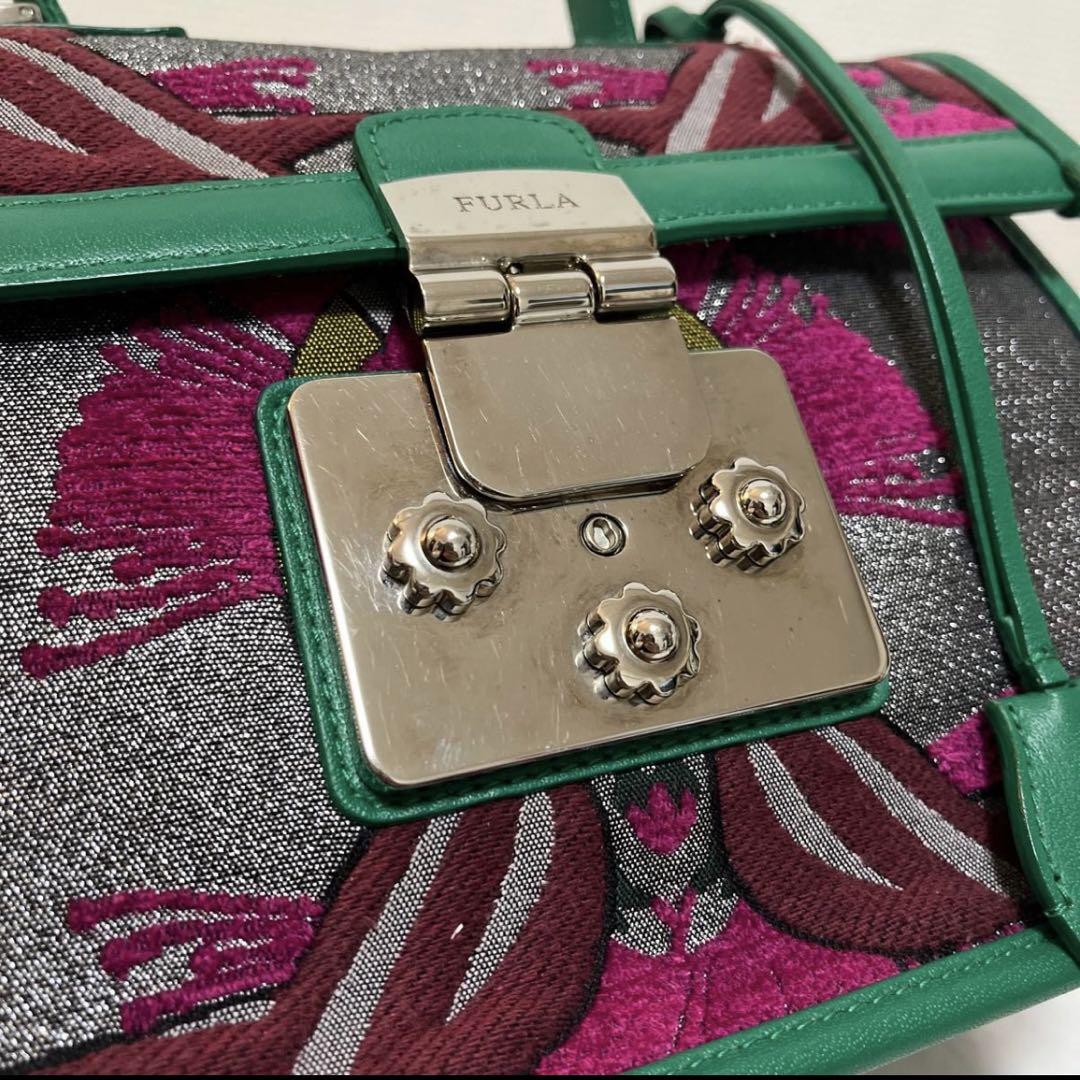 緊急セール中！激レア！FURLA 2wayバッグ　グリーン 布製