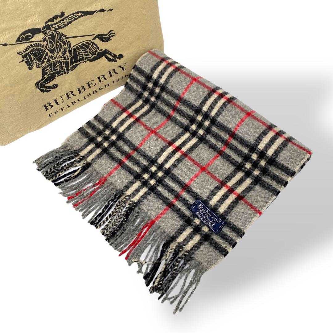 【美品】Burberry マフラー　ノバチェック　カシミヤ100% グレー