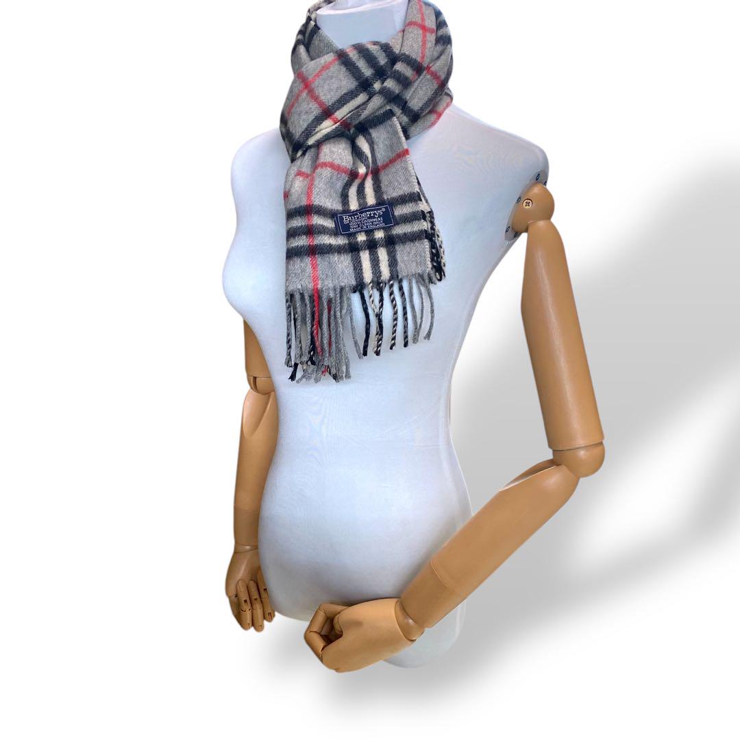 【美品】Burberry マフラー　ノバチェック　カシミヤ100% グレー