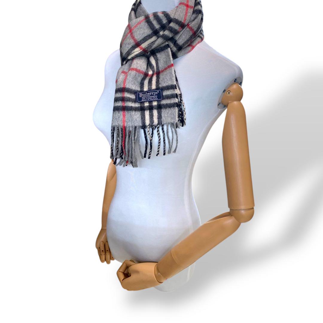【美品】Burberry マフラー　ノバチェック　カシミヤ100% グレー