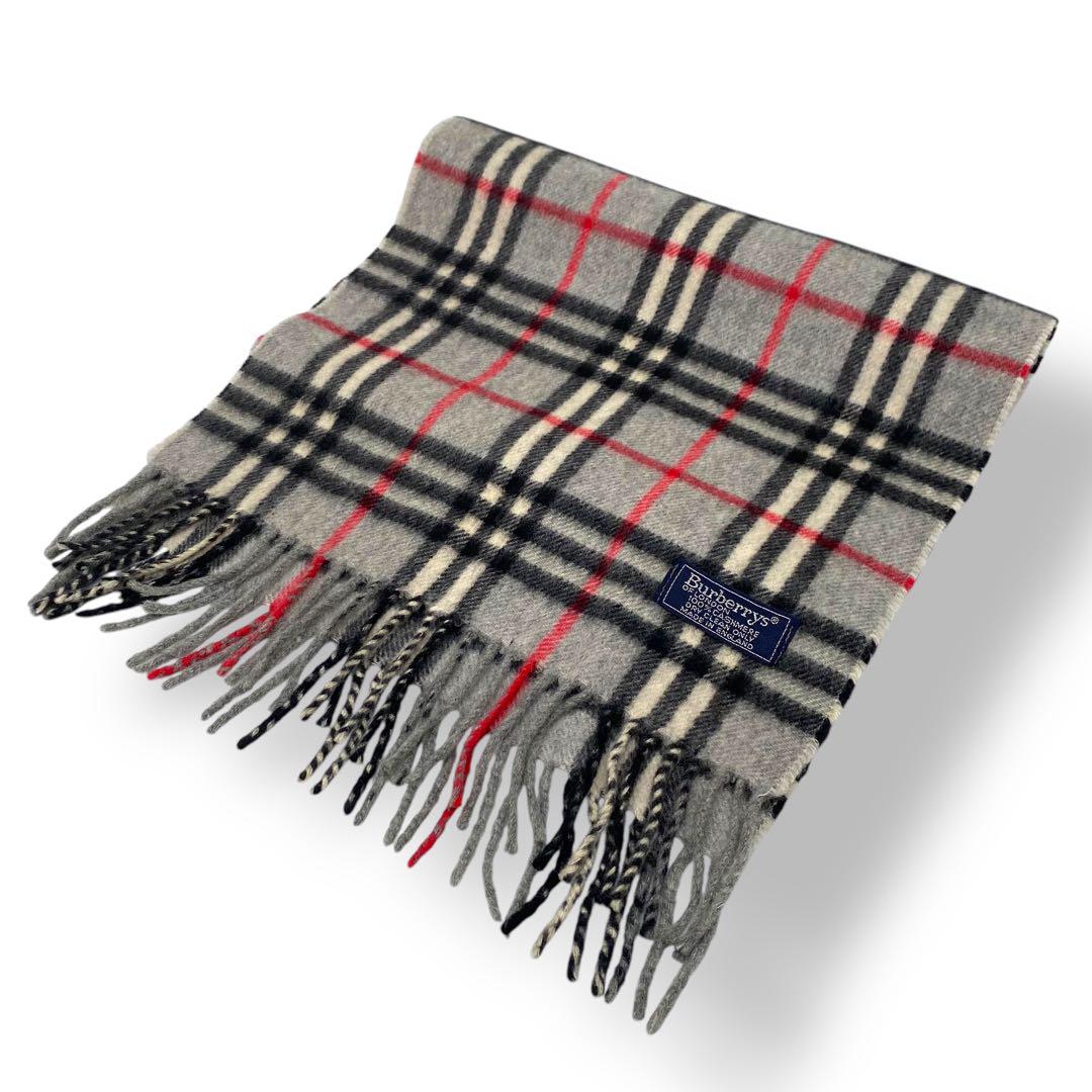 【美品】Burberry マフラー　ノバチェック　カシミヤ100% グレー