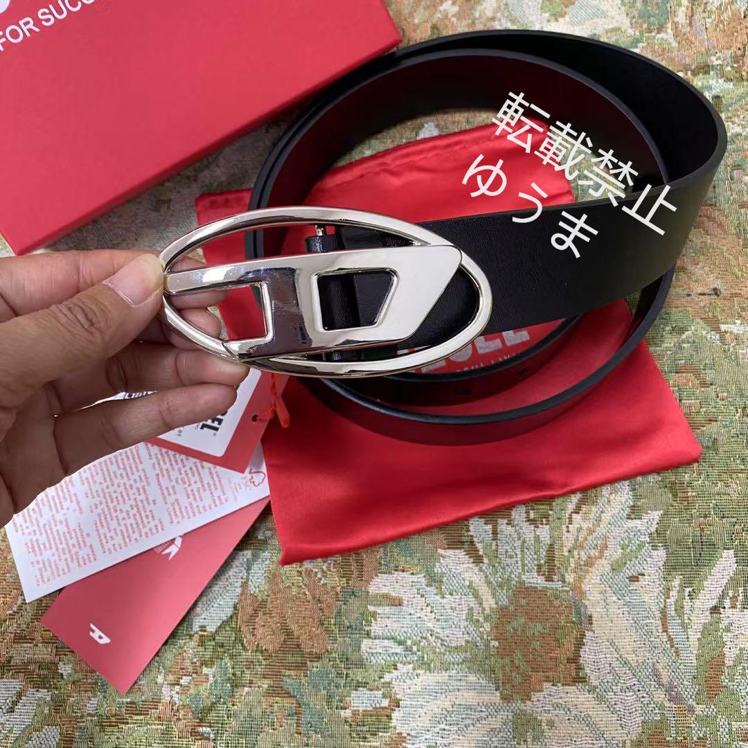 DIESEL B-1dr belt 黒色の本革ベルト/80