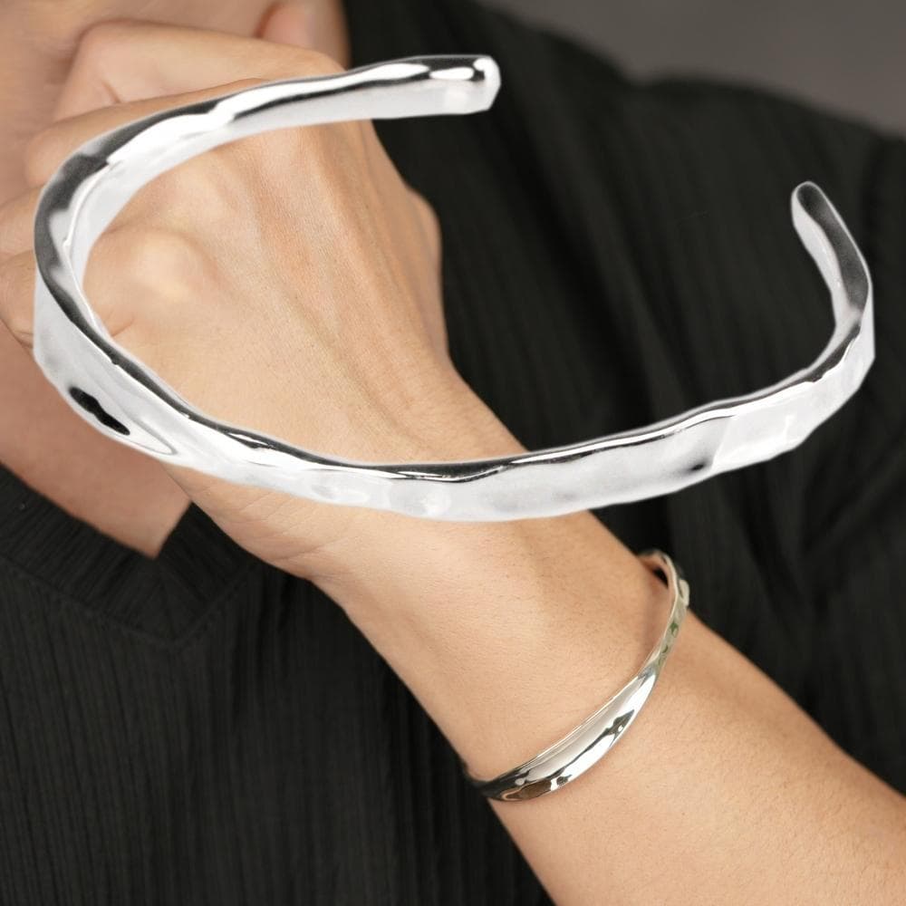 シルバー 925 ブレスレット シンプル 槌目 バングル サイズ調節可 メンズ