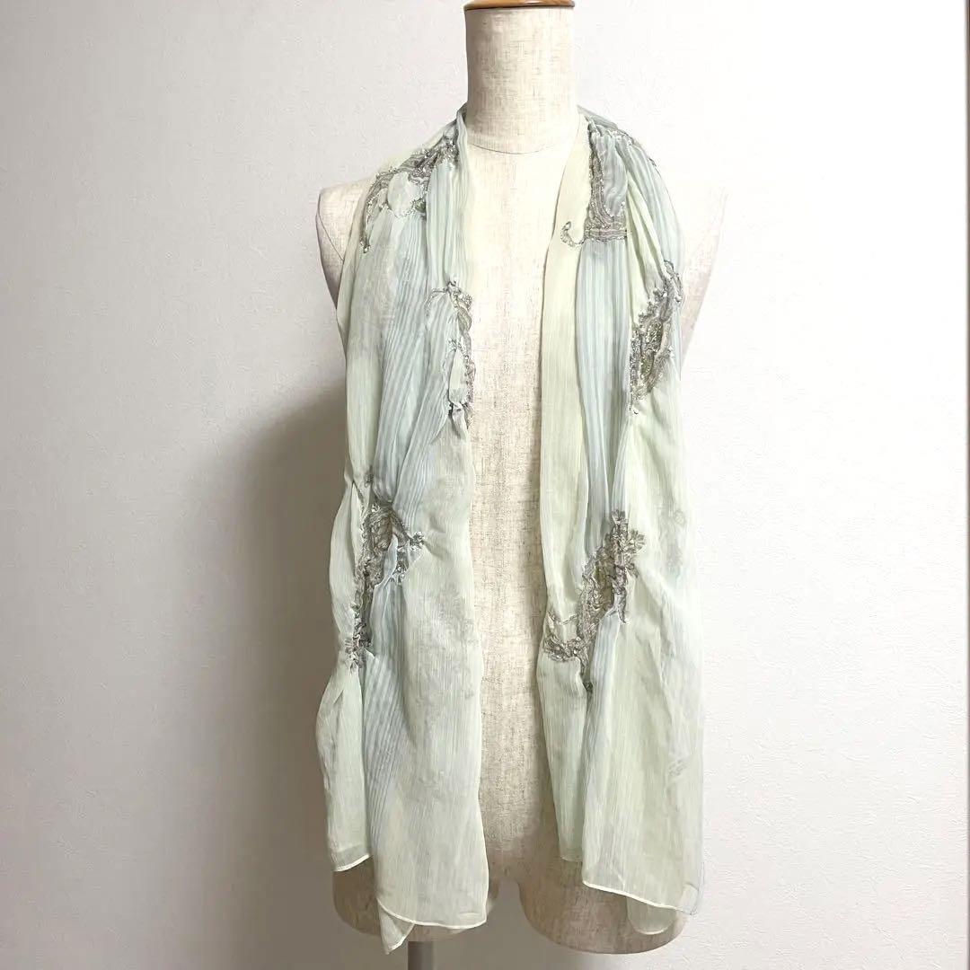 激安正規  美品】ビーズ刺繍ストール シアー スパンコール付きショール 小物
