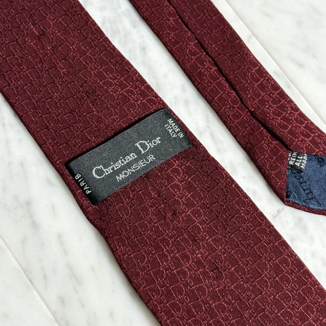 Dior トロッター柄 ネクタイ レッド ボルドー ジャガード 新品未使用】クリスチャンディオール ネクタイ ボルドー