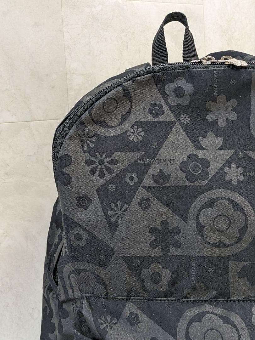激安な マリークワント 花柄ナイロンリュック 黒 大容量A4 リュック