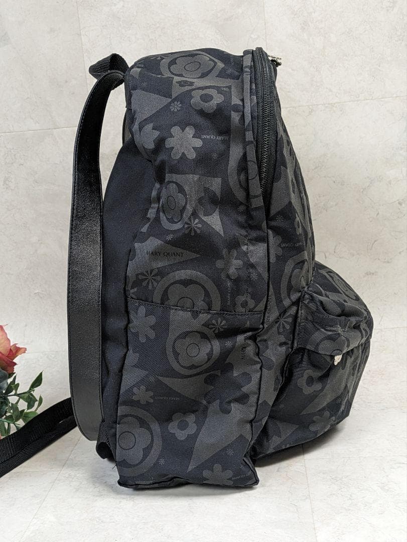 マリークワント 花柄ナイロンリュック 黒 大容量A4 リュック