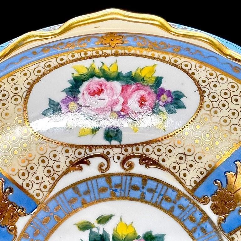 オールド ノリタケ 薔薇文 脚付き ボウル 花 金彩 盛上 アンティーク