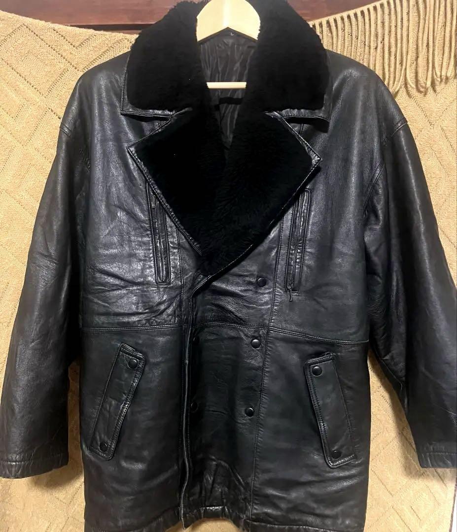 70US Vintage ムートン　レザージャケット　コート　ダブルブレスト 7,200円