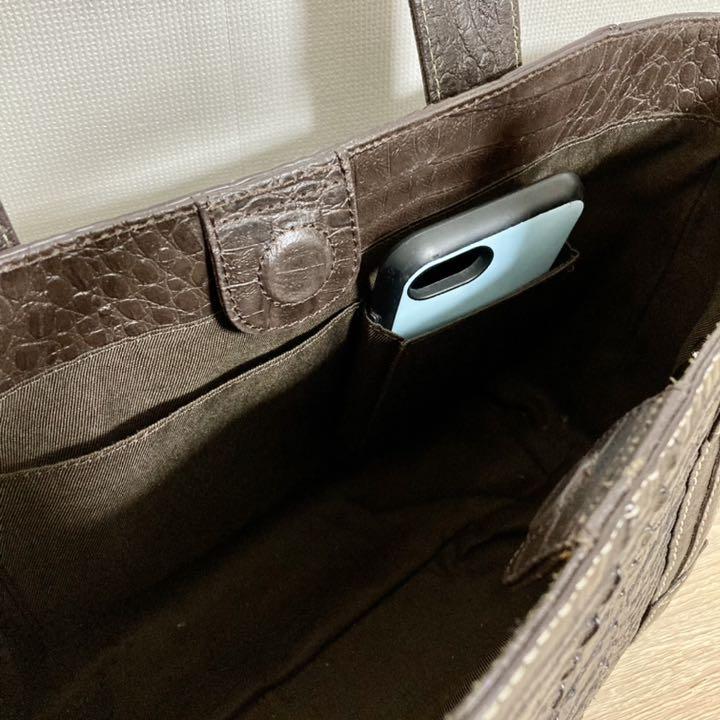 ポケット 超美品 ハンドバッグ トートバッグ ブラウン GQbdU-m53537040919 カイマンクロコダイル 本革 カテゴリー