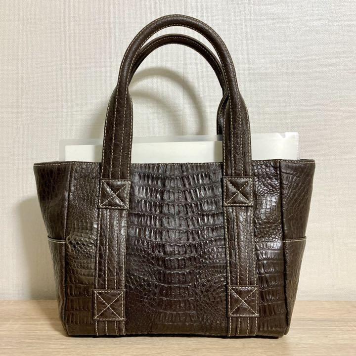 ポケット 超美品 ハンドバッグ トートバッグ ブラウン GQbdU-m53537040919 カイマンクロコダイル 本革 カテゴリー