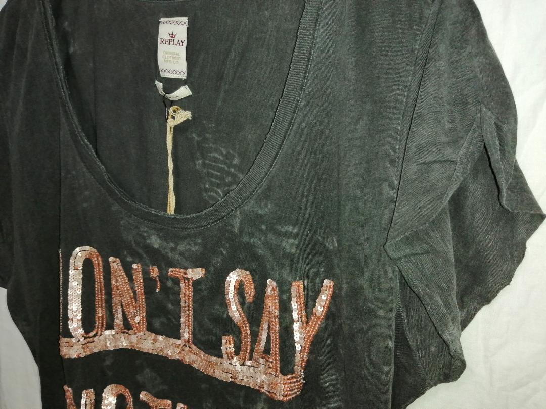 未使用タグ付きREPLAYリプレイ　スパンコール　Tシャツ　ダメージ加工あり 未使用タグ付きREPLAYリプレイ スパンコール Tシャツ ダメージ