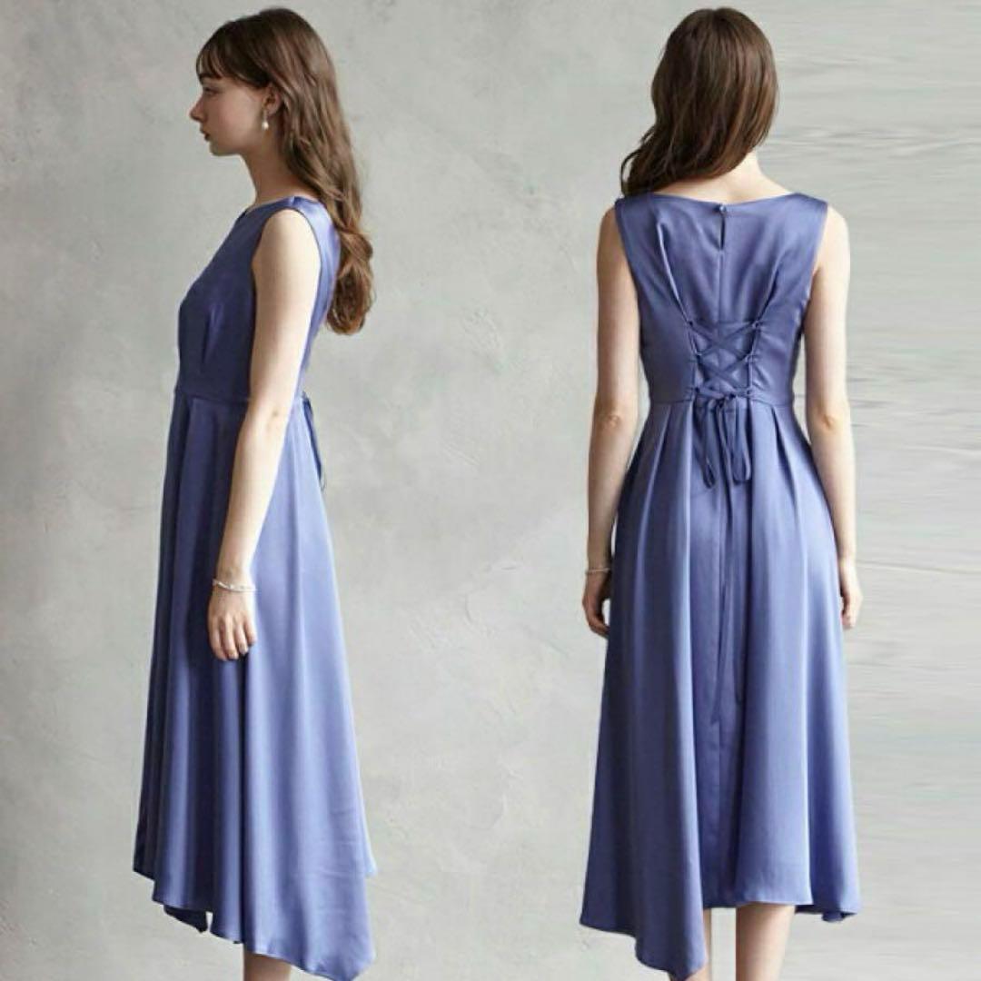 極美品✨AIMER サテン　アシンメトリー　ドレス ネイビー9号　演奏会 極美品✨AIMER サテン アシンメトリー ドレス ネイビー9号 演奏