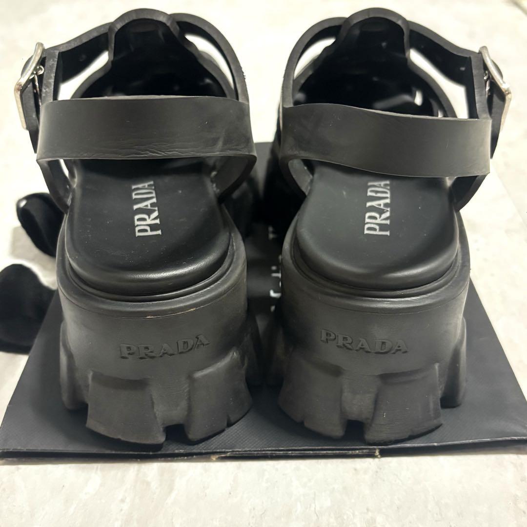 良品PRADAプラダ サンダル プラットホーム厚底品薄ネイビーホワイト紺ロゴ 良品PRADAプラダ サンダル プラットホーム厚底品薄ネイビー