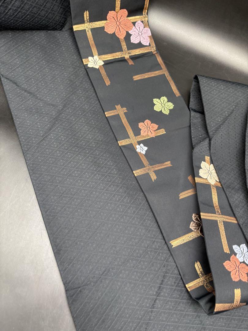 刺繍 名古屋帯」アンティーク 名古屋帯 刺繍柄 黒地昭和レトロ