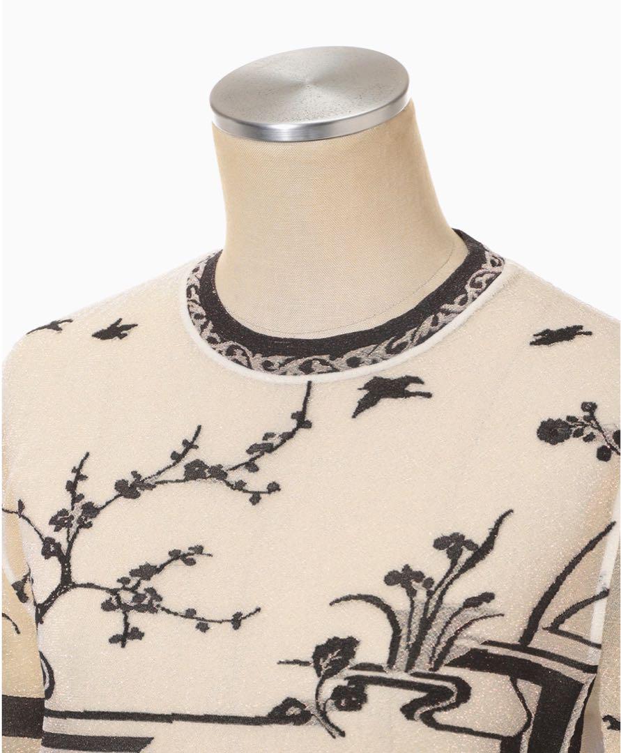 トップス Nature Pattern Sheer Knitted Crew Neck