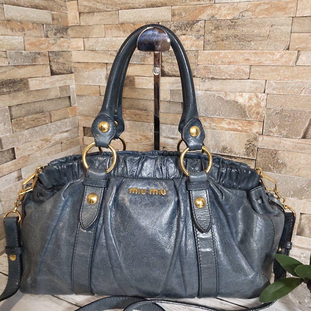 ☆格安・白タグ付☆miu miu VITELLO LUX 2wayギャザーバッグ