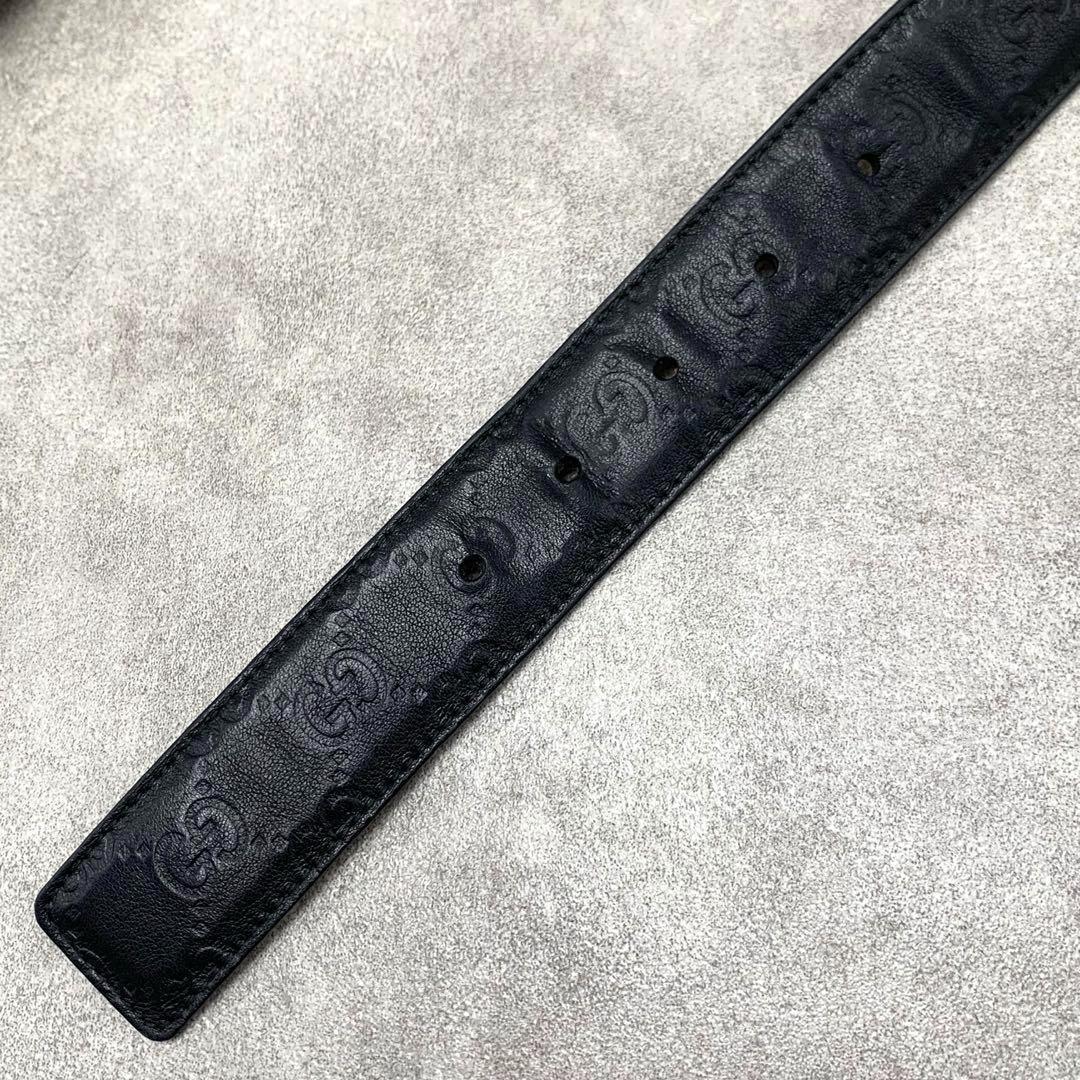 GUCCI シマ スクエア ベルト レザー シルバー金具 プレート メンズ 黒