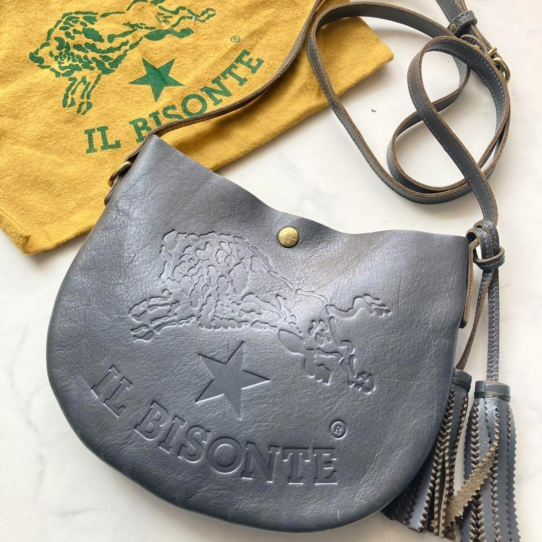 【美品】イルビゾンテ ILBISONTENE グレー レザー ショルダーバッグ
