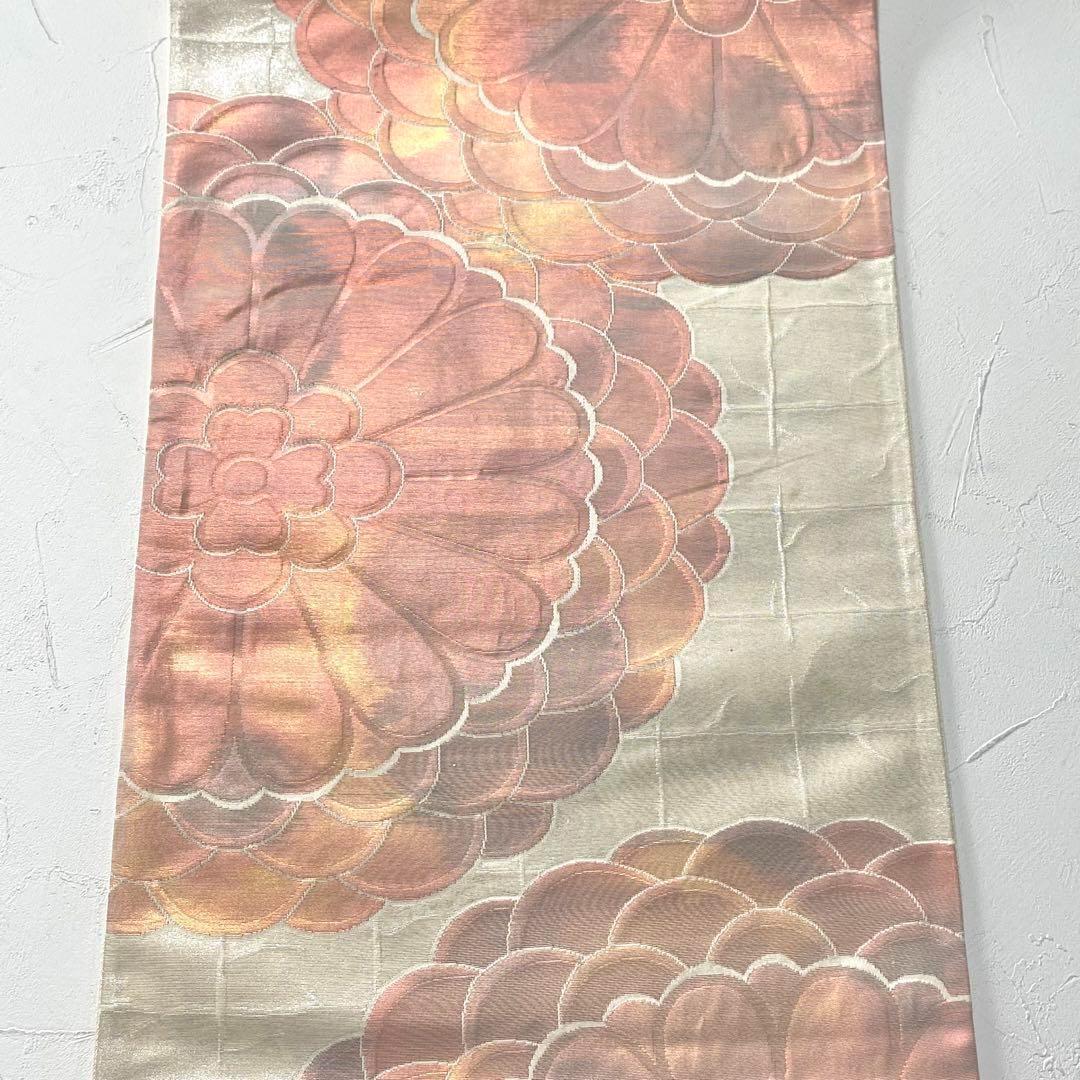 gazller 袋帯 華柄 花柄 菊 銀通し 白地 NO-878