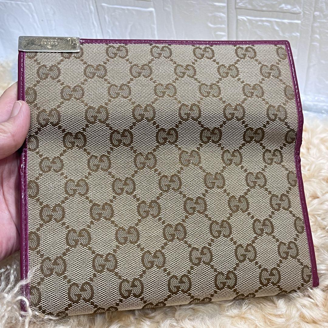 良品✨GUCCI 長財布　GGキャンバス　ロゴプレート　フラップ　ボルドー