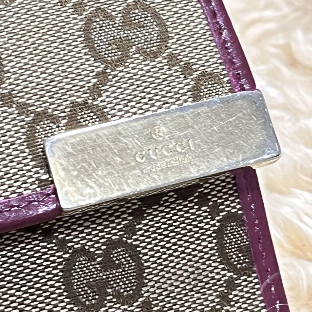 良品✨GUCCI 長財布　GGキャンバス　ロゴプレート　フラップ　ボルドー