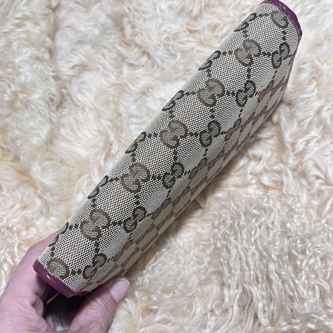 良品✨GUCCI 長財布　GGキャンバス　ロゴプレート　フラップ　ボルドー