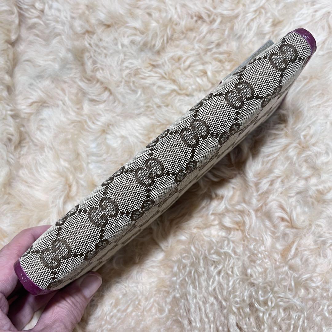 良品✨GUCCI 長財布　GGキャンバス　ロゴプレート　フラップ　ボルドー