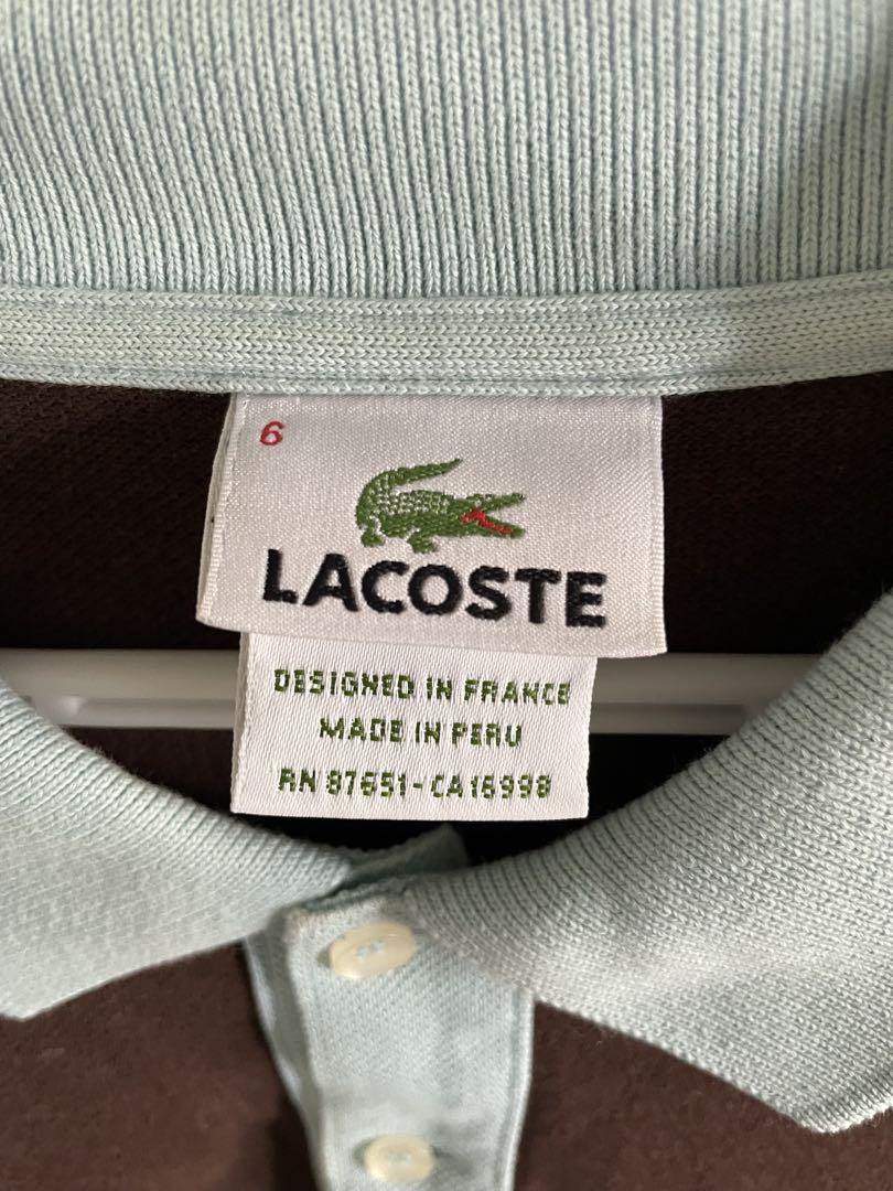 LACOSTE 長袖ポロシャツ ブラウン/ライトブルー
