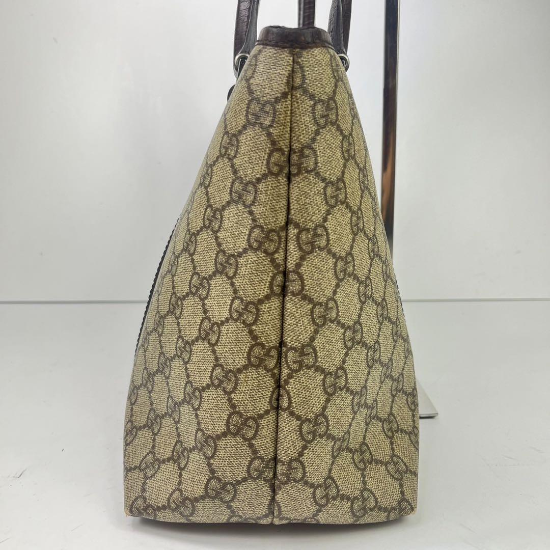 GUCCI PVC レザー GG トートバッグ 肩掛け ロゴ ブラウン