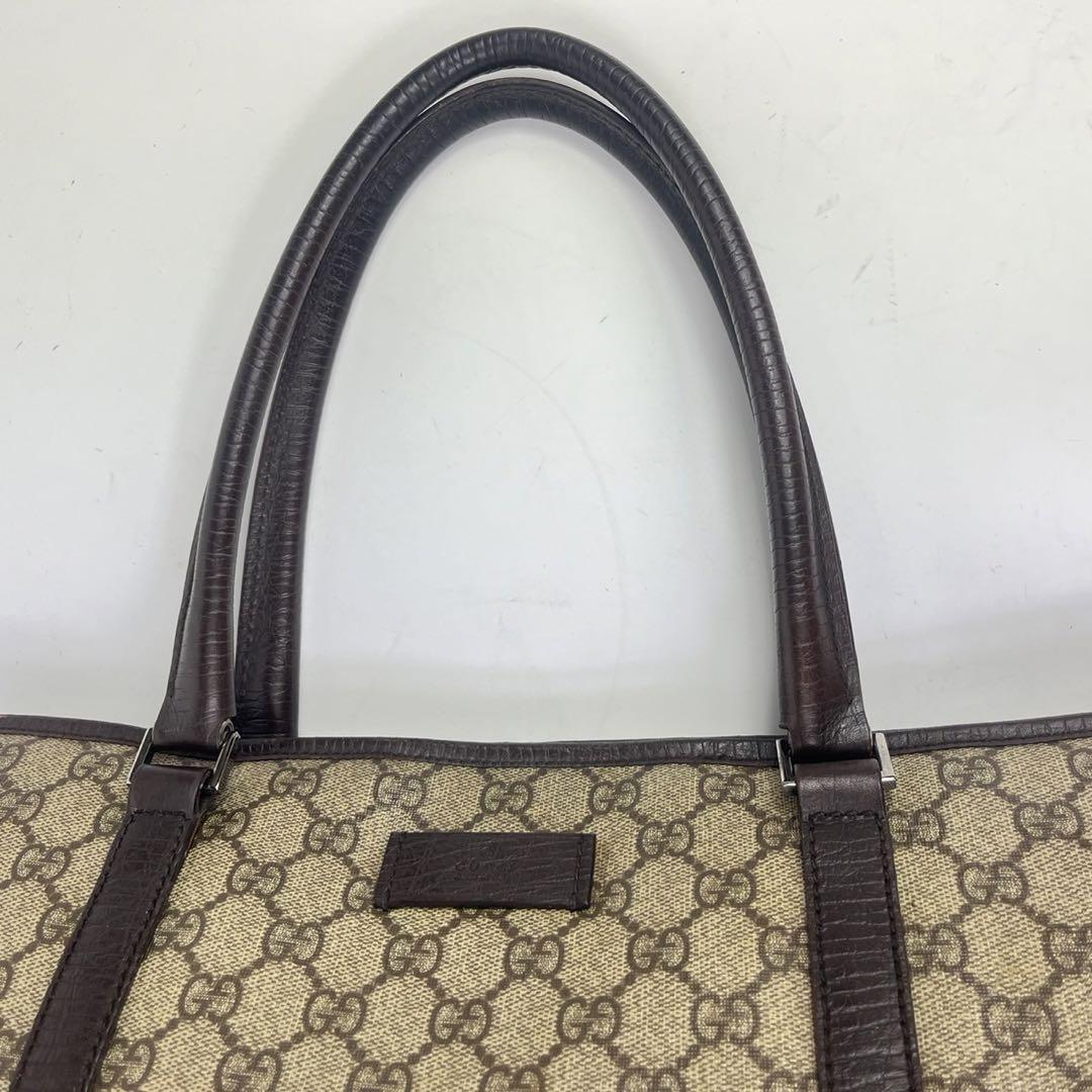 GUCCI PVC レザー GG トートバッグ 肩掛け ロゴ ブラウン