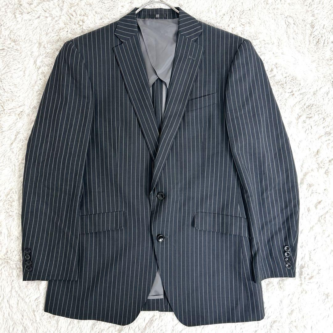 美品✨スーツセレクト ストライプ スーツ スリーピース ジャケット 黒 L A6