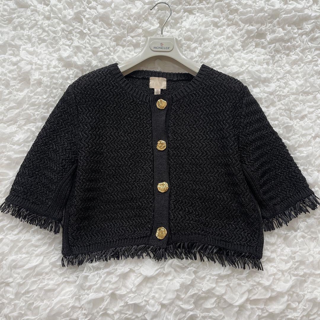 H&M ブラック フリンジカーディガン 半袖