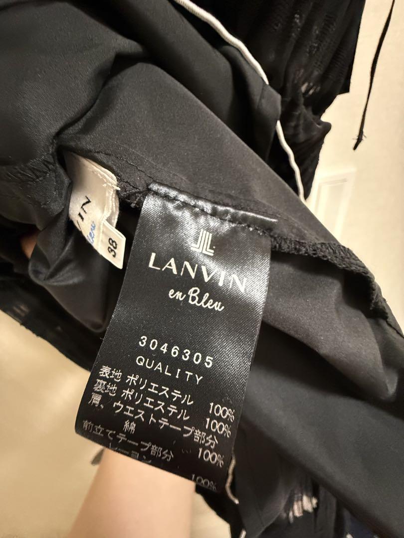 美品】LANVIN en Bleuギャザーフリルワンピース ブラック/肩出し